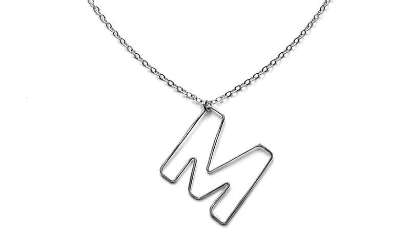 Capital block initial necklace with letter M by Fiore Jewellery 