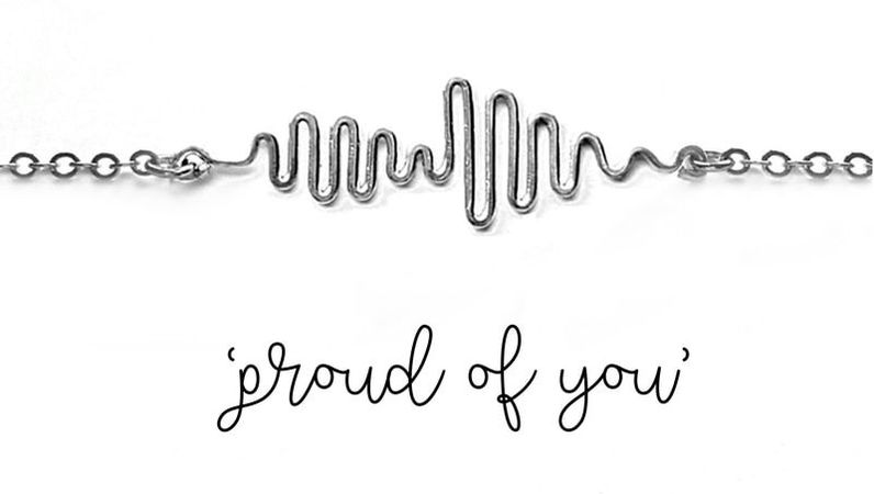 Sound wave bracelet by Fiore Jewellery Design that reads proud of you - the perfect graduation gift