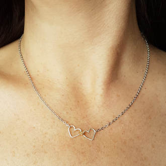 Two small linked hearts necklace by Fiore Jewellery